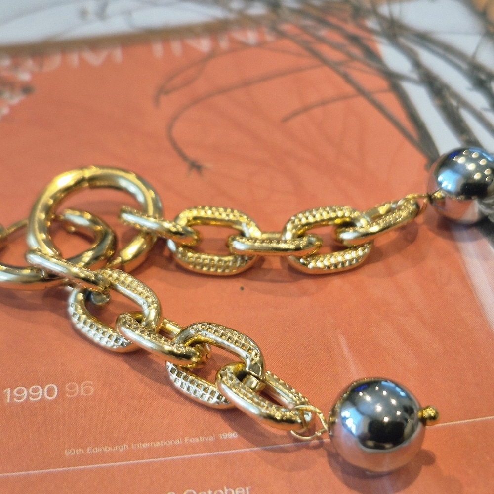 18k Gold Plated Hoop With Link Chain And Gold and Silver Earrings - Picture 2 of 5